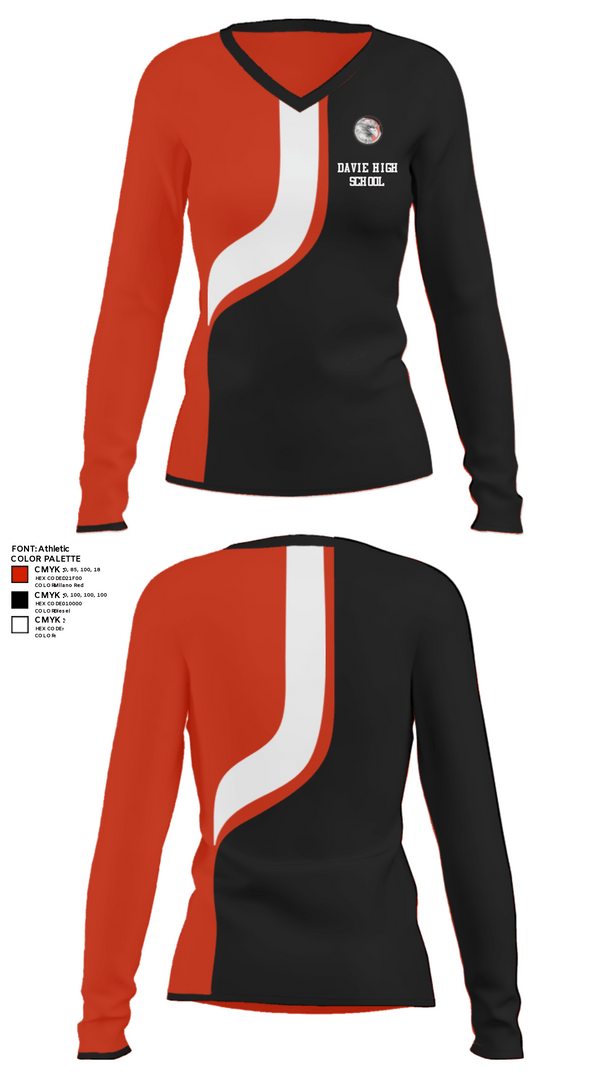Women's Long Sleeve Vneck Shirt, Davie High School, Tennis, Teamtime, Team time, sublimation, custom sports apparel, team uniforms, spirit wear, spiritwear, sports uniforms, custom shirts, team store, custom team store, fundraiser sports, apparel fundraiser