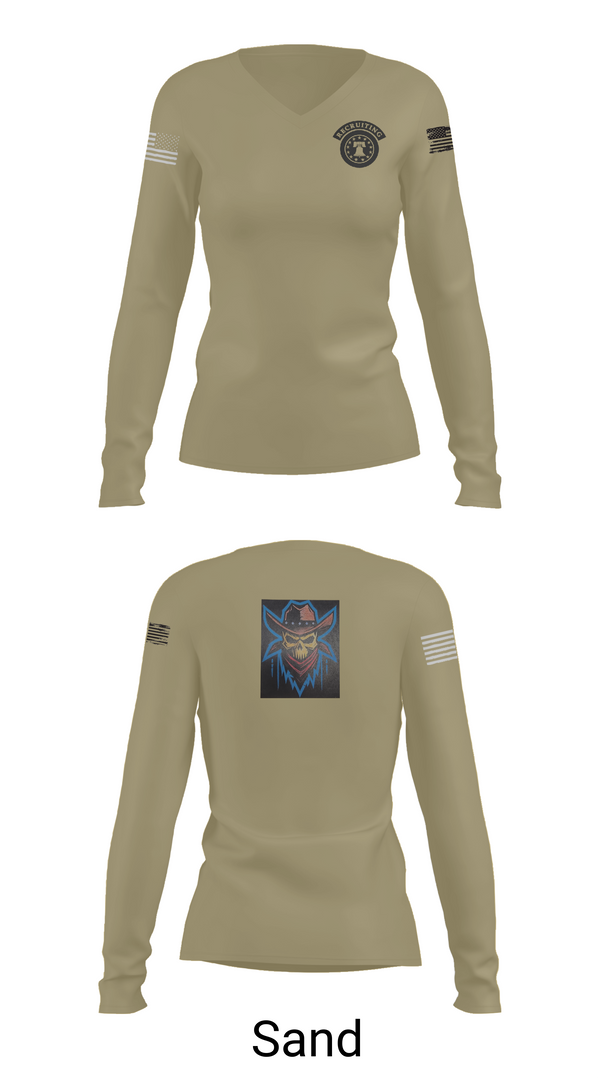 Womens Long Sleeve Vneck Shirt, U.S. Army Recruiting Eau Claire, Army, Teamtime, Team time, sublimation, custom sports apparel, team uniforms, spirit wear, spiritwear, sports uniforms, custom shirts, team store, custom team store, fundraiser sports, apparel fundraiser