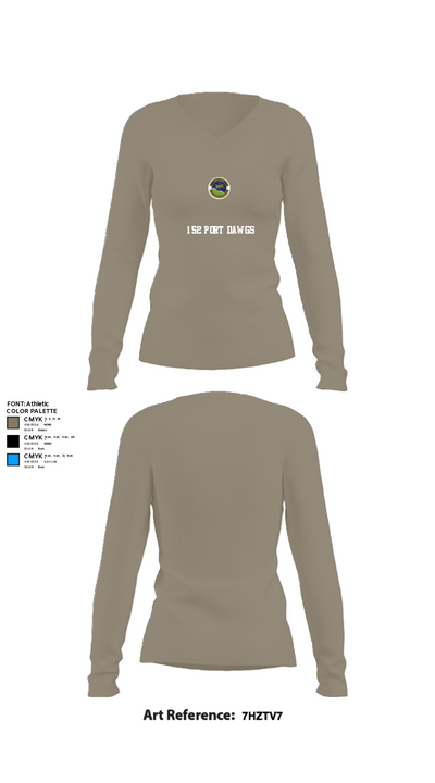 152 Port Dawgs 71317587 Women's Long Sleeve V-neck Shirt - 62