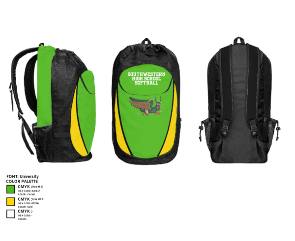 Gear Bag, Southwestern High School Softball, Softball, Teamtime, Team time, sublimation, custom sports apparel, team uniforms, spirit wear, spiritwear, sports uniforms, custom shirts, team store, custom team store, fundraiser sports, apparel fundraiser
