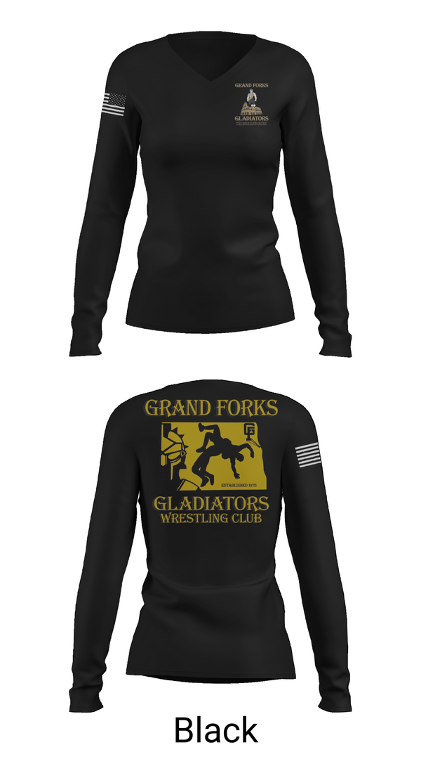 Womens Long Sleeve Vneck Shirt 1, Gladiators Wrestling Club, Wrestling, Teamtime, Team time, sublimation, custom sports apparel, team uniforms, spirit wear, spiritwear, sports uniforms, custom shirts, team store, custom team store, fundraiser sports, apparel fundraiser
