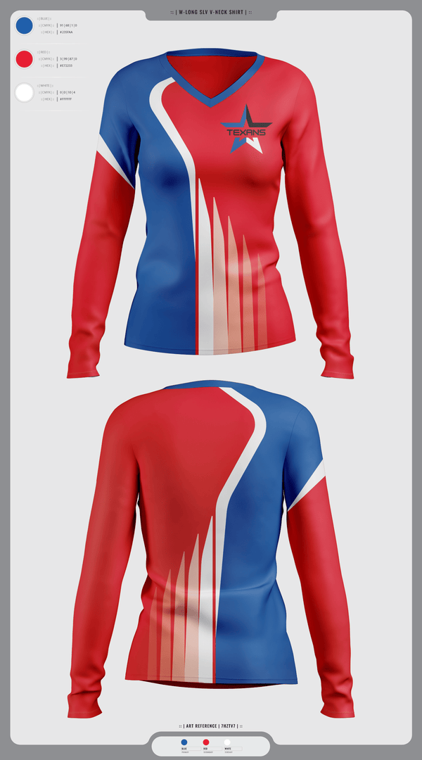 Womens Long Sleeve Vneck Shirt, Georgetown Texans, , Teamtime, Team time, sublimation, custom sports apparel, team uniforms, spirit wear, spiritwear, sports uniforms, custom shirts, team store, custom team store, fundraiser sports, apparel fundraiser