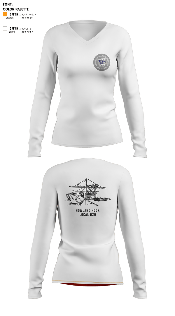 Womens Long Sleeve Vneck Shirt, Howland Hook Marine Terminal, , Teamtime, Team time, sublimation, custom sports apparel, team uniforms, spirit wear, spiritwear, sports uniforms, custom shirts, team store, custom team store, fundraiser sports, apparel fundraiser