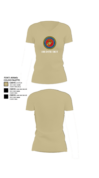 Women's Short Sleeve Vneck Shirt, 189/34th unit, Marines, Teamtime, Team time, sublimation, custom sports apparel, team uniforms, spirit wear, spiritwear, sports uniforms, custom shirts, team store, custom team store, fundraiser sports, apparel fundraiser