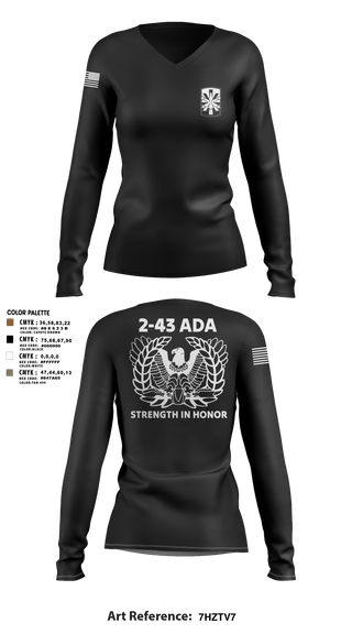 Womens Long Sleeve Vneck Shirt, 2/43 ADA, Army, Teamtime, Team time, sublimation, custom sports apparel, team uniforms, spirit wear, spiritwear, sports uniforms, custom shirts, team store, custom team store, fundraiser sports, apparel fundraiser