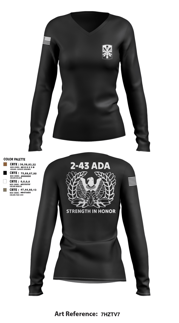 Womens Long Sleeve Vneck Shirt, 2/43 ADA, Army, Teamtime, Team time, sublimation, custom sports apparel, team uniforms, spirit wear, spiritwear, sports uniforms, custom shirts, team store, custom team store, fundraiser sports, apparel fundraiser