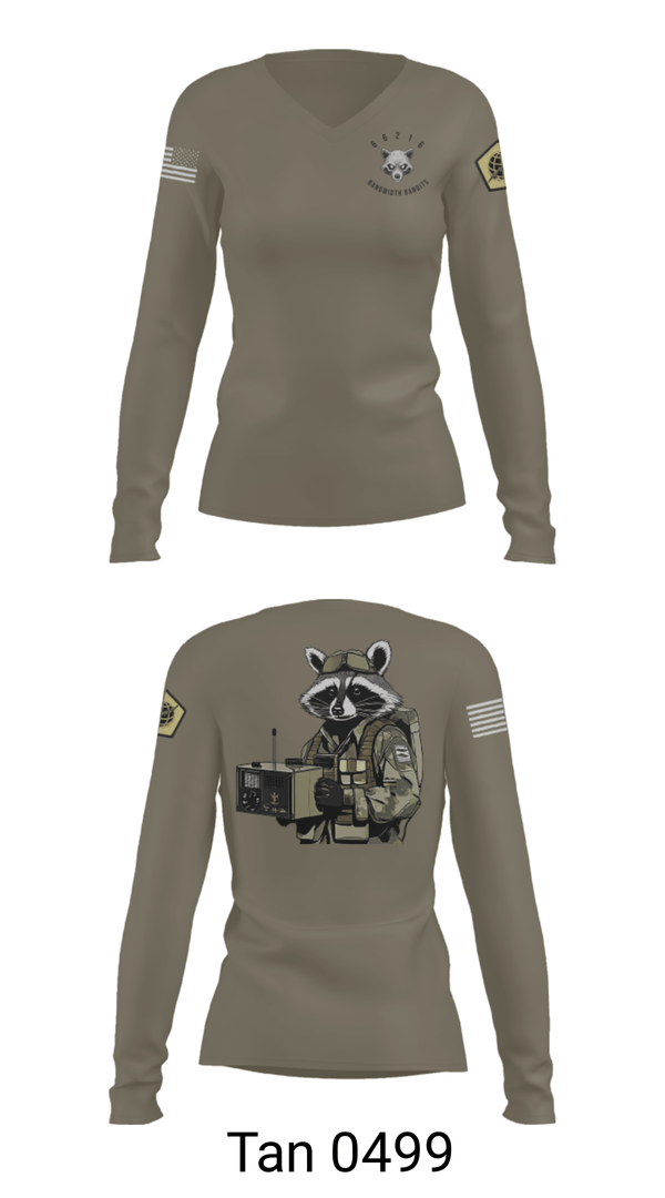 Womens Long Sleeve Vneck Shirt, Node 66216 Bandwidth Bandits, Army, Teamtime, Team time, sublimation, custom sports apparel, team uniforms, spirit wear, spiritwear, sports uniforms, custom shirts, team store, custom team store, fundraiser sports, apparel fundraiser