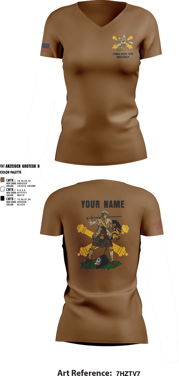 Women's Short Sleeve Vneck Shirt, Bravo 1-119th FA, , Teamtime, Team time, sublimation, custom sports apparel, team uniforms, spirit wear, spiritwear, sports uniforms, custom shirts, team store, custom team store, fundraiser sports, apparel fundraiser
