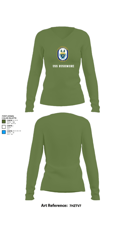 USS RUSHMORE 78932182 Women's Long Sleeve V-neck Shirt - 40