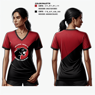 Meadow Heights R-2 High School Cross Country 94273495 Women's Short Sleeve V-neck Shirt - 4