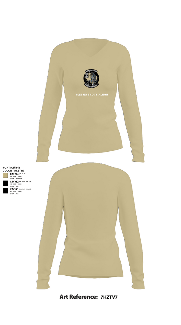 Women's Long Sleeve Vneck Shirt, 90th ASB B co 4Th Platoon, Army, Teamtime, Team time, sublimation, custom sports apparel, team uniforms, spirit wear, spiritwear, sports uniforms, custom shirts, team store, custom team store, fundraiser sports, apparel fundraiser