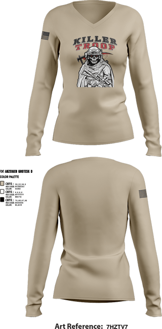 Womens Long Sleeve Vneck Shirt, 3/2CR Killer Troop, Army, Teamtime, Team time, sublimation, custom sports apparel, team uniforms, spirit wear, spiritwear, sports uniforms, custom shirts, team store, custom team store, fundraiser sports, apparel fundraiser