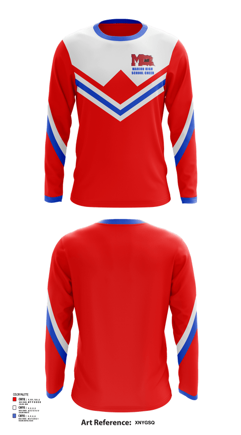 Long Sleeve Performance Shirt, Marion High School Cheer, Cheer, Teamtime, Team time, sublimation, custom sports apparel, team uniforms, spirit wear, spiritwear, sports uniforms, custom shirts, team store, custom team store, fundraiser sports, apparel fundraiser