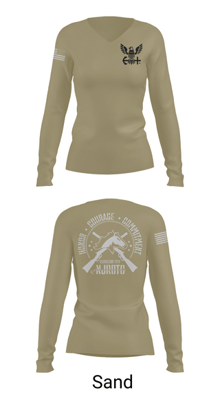 Womens Long Sleeve Vneck Shirt, Kennesaw Mountain NJROTC, Navy, Teamtime, Team time, sublimation, custom sports apparel, team uniforms, spirit wear, spiritwear, sports uniforms, custom shirts, team store, custom team store, fundraiser sports, apparel fundraiser