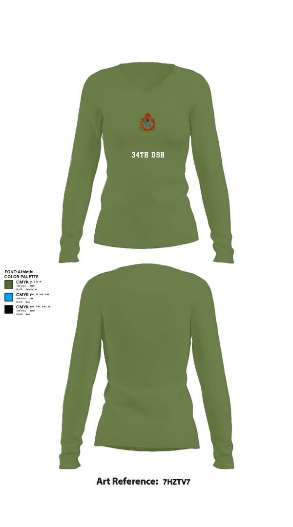 Women's Long Sleeve Vneck Shirt, 34th DSB, Army, Teamtime, Team time, sublimation, custom sports apparel, team uniforms, spirit wear, spiritwear, sports uniforms, custom shirts, team store, custom team store, fundraiser sports, apparel fundraiser