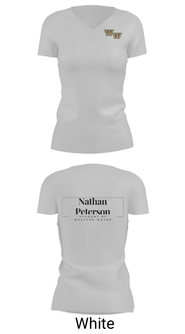 Women's Short Sleeve Vneck Shirt, Student of Western Wayne, , Teamtime, Team time, sublimation, custom sports apparel, team uniforms, spirit wear, spiritwear, sports uniforms, custom shirts, team store, custom team store, fundraiser sports, apparel fundraiser