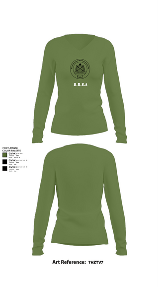 Women's Long Sleeve Vneck Shirt, B.N.R.A, Army, Teamtime, Team time, sublimation, custom sports apparel, team uniforms, spirit wear, spiritwear, sports uniforms, custom shirts, team store, custom team store, fundraiser sports, apparel fundraiser
