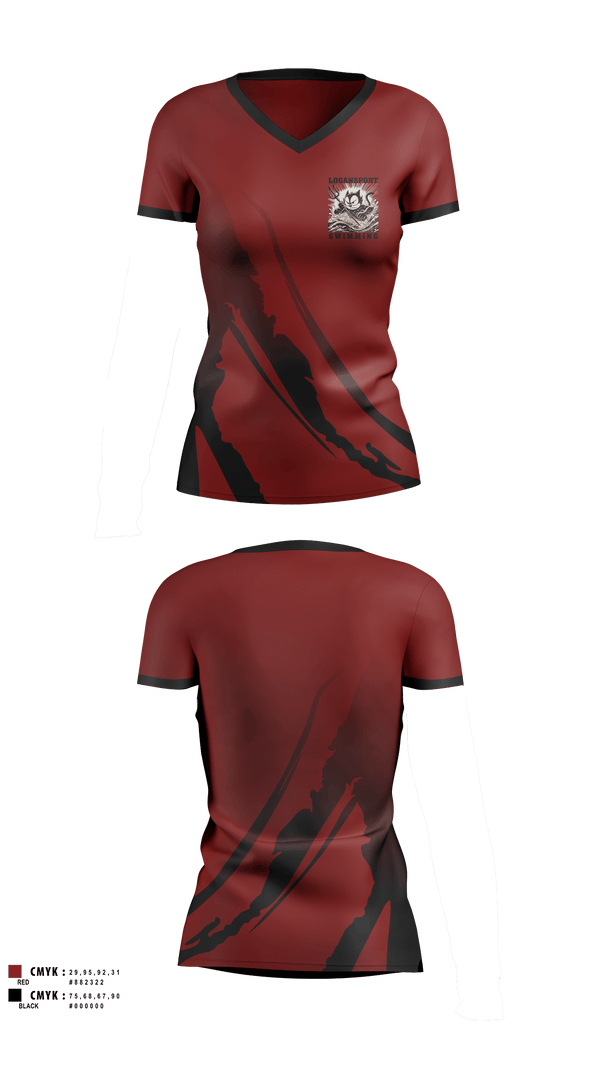 Womens Short Sleeve Vneck Shirt, Logansport High School Swimming, Swimming, Teamtime, Team time, sublimation, custom sports apparel, team uniforms, spirit wear, spiritwear, sports uniforms, custom shirts, team store, custom team store, fundraiser sports, apparel fundraiser