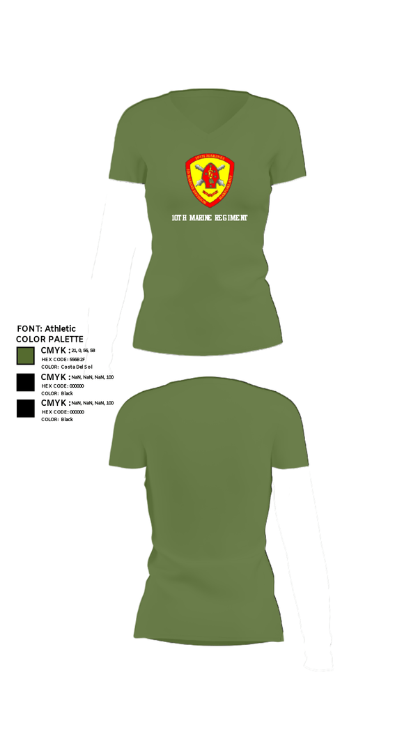 Women's Short Sleeve Vneck Shirt, 10th Marine Regiment, Marines, Teamtime, Team time, sublimation, custom sports apparel, team uniforms, spirit wear, spiritwear, sports uniforms, custom shirts, team store, custom team store, fundraiser sports, apparel fundraiser