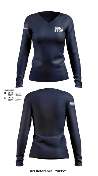 Womens Long Sleeve Vneck Shirt 1, Mini stop, , Teamtime, Team time, sublimation, custom sports apparel, team uniforms, spirit wear, spiritwear, sports uniforms, custom shirts, team store, custom team store, fundraiser sports, apparel fundraiser
