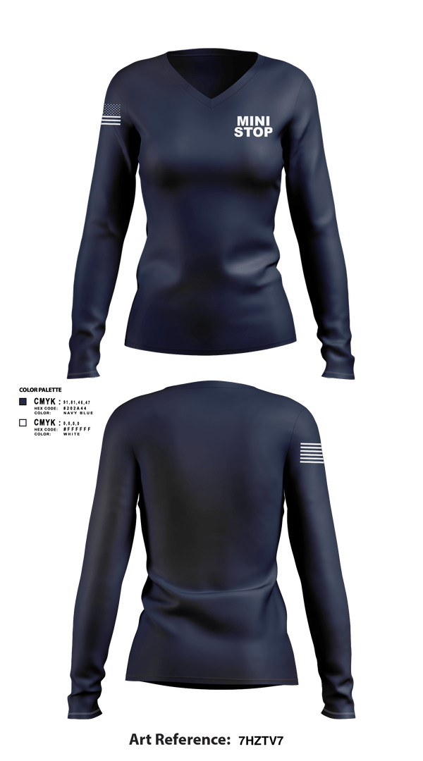 Womens Long Sleeve Vneck Shirt 1, Mini stop, , Teamtime, Team time, sublimation, custom sports apparel, team uniforms, spirit wear, spiritwear, sports uniforms, custom shirts, team store, custom team store, fundraiser sports, apparel fundraiser