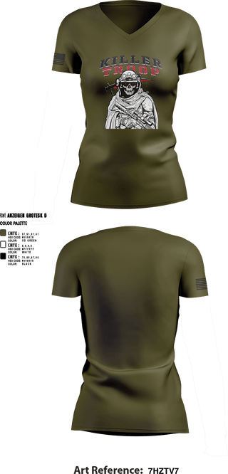 Womens Short Sleeve Vneck Shirt, 3/2CR Killer Troop, Army, Teamtime, Team time, sublimation, custom sports apparel, team uniforms, spirit wear, spiritwear, sports uniforms, custom shirts, team store, custom team store, fundraiser sports, apparel fundraiser