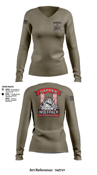 Womens Long Sleeve Vneck Shirt, 95TH CEC-I, Army, Teamtime, Team time, sublimation, custom sports apparel, team uniforms, spirit wear, spiritwear, sports uniforms, custom shirts, team store, custom team store, fundraiser sports, apparel fundraiser