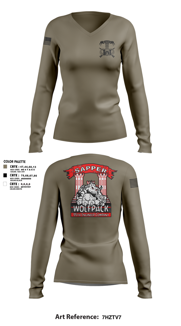 Womens Long Sleeve Vneck Shirt, 95TH CEC-I, Army, Teamtime, Team time, sublimation, custom sports apparel, team uniforms, spirit wear, spiritwear, sports uniforms, custom shirts, team store, custom team store, fundraiser sports, apparel fundraiser