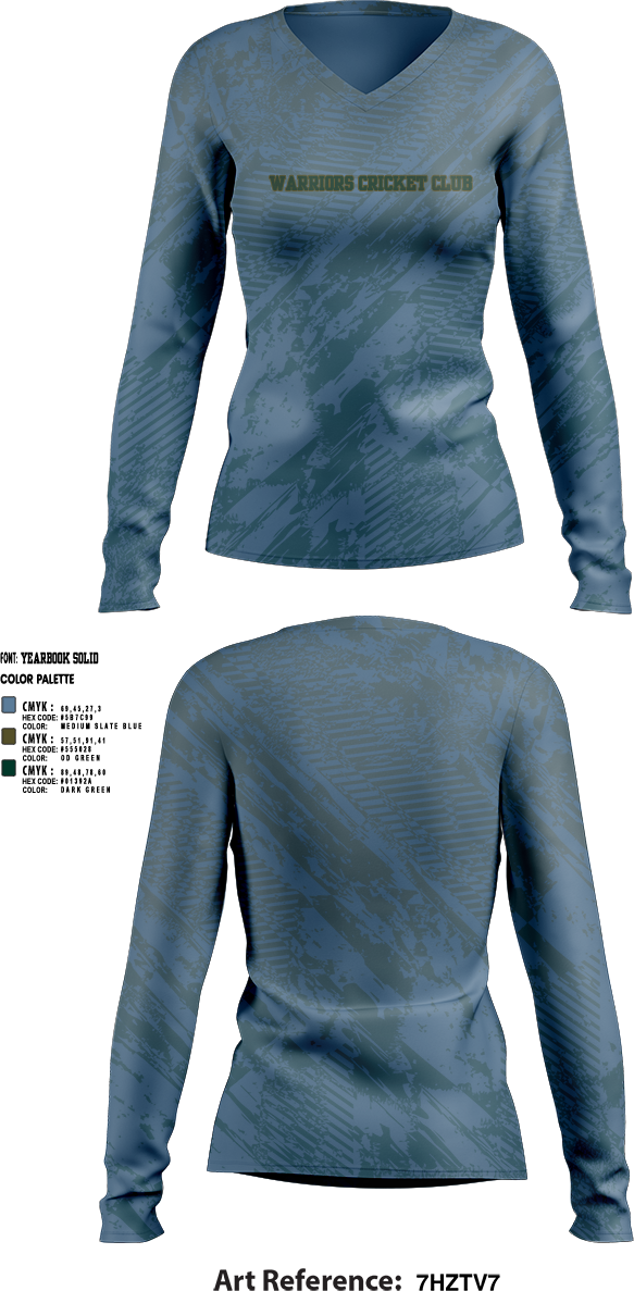 Womens Long Sleeve Vneck Shirt, Warriors Cricket club, Cross Country, Teamtime, Team time, sublimation, custom sports apparel, team uniforms, spirit wear, spiritwear, sports uniforms, custom shirts, team store, custom team store, fundraiser sports, apparel fundraiser