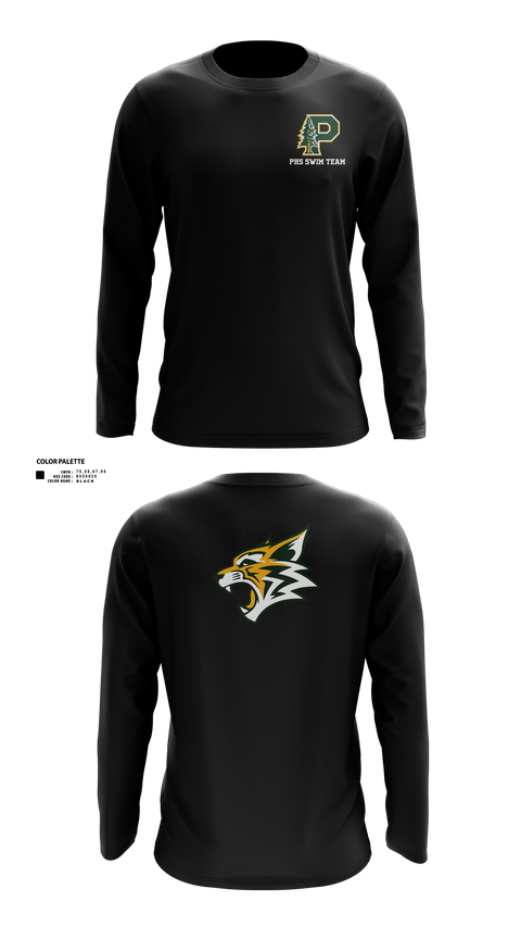 Long Sleeve Performance Shirt, Paradise High School Bobcats, Swimming, Teamtime, Team time, sublimation, custom sports apparel, team uniforms, spirit wear, spiritwear, sports uniforms, custom shirts, team store, custom team store, fundraiser sports, apparel fundraiser