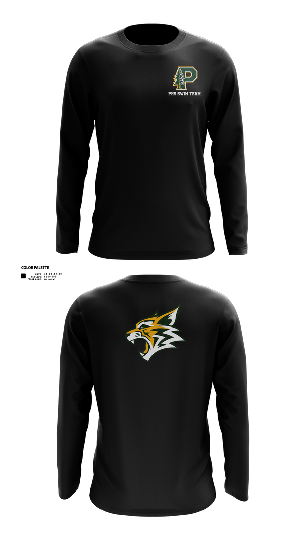 Long Sleeve Performance Shirt, Paradise High School Bobcats, Swimming, Teamtime, Team time, sublimation, custom sports apparel, team uniforms, spirit wear, spiritwear, sports uniforms, custom shirts, team store, custom team store, fundraiser sports, apparel fundraiser