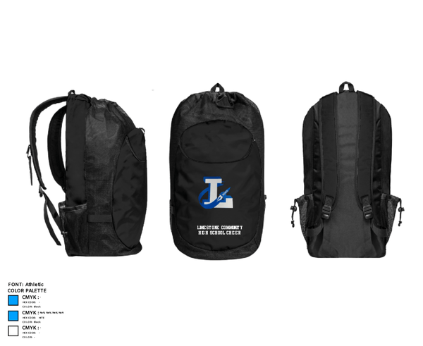 Gear Bag, Limestone Community High School Cheer, Cheer, Teamtime, Team time, sublimation, custom sports apparel, team uniforms, spirit wear, spiritwear, sports uniforms, custom shirts, team store, custom team store, fundraiser sports, apparel fundraiser