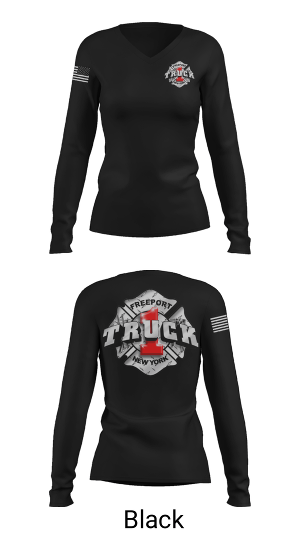 Women's Long Sleeve Vneck Shirt, Truck 1, Fire Department, Teamtime, Team time, sublimation, custom sports apparel, team uniforms, spirit wear, spiritwear, sports uniforms, custom shirts, team store, custom team store, fundraiser sports, apparel fundraiser