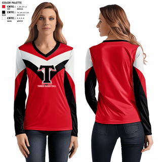 Womens Long Sleeve Vneck Shirt, TURNER, Women's Basketball, Teamtime, Team time, sublimation, custom sports apparel, team uniforms, spirit wear, spiritwear, sports uniforms, custom shirts, team store, custom team store, fundraiser sports, apparel fundraiser