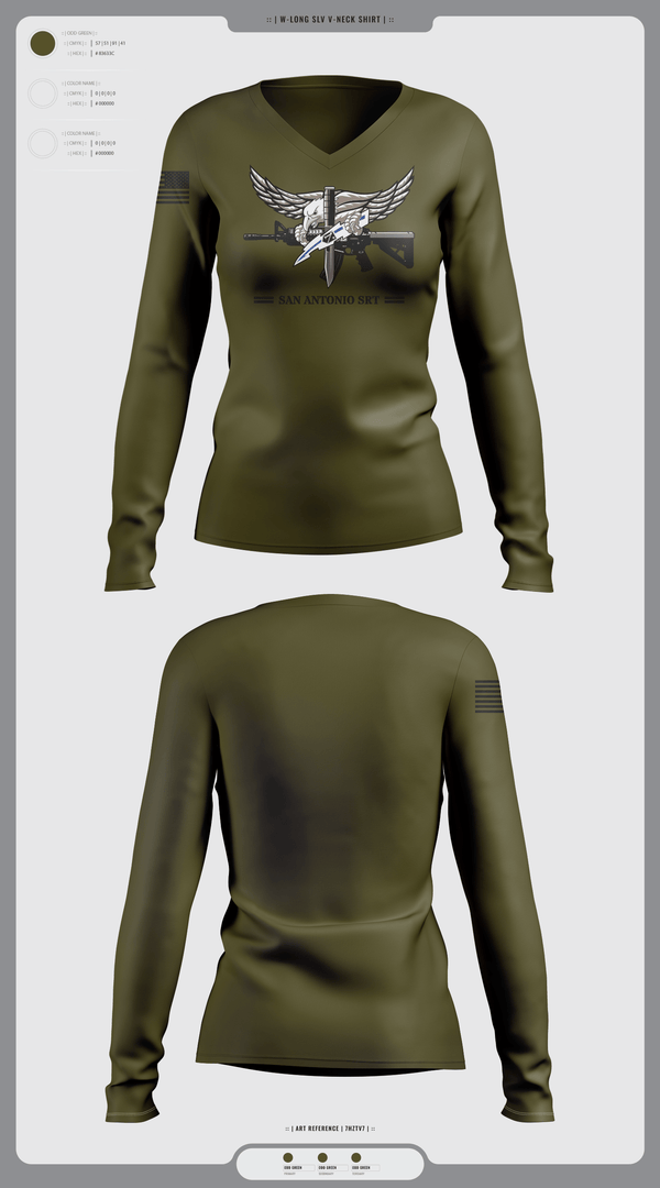 Womens Long Sleeve Vneck Shirt, San Antonio SRT, Police, Teamtime, Team time, sublimation, custom sports apparel, team uniforms, spirit wear, spiritwear, sports uniforms, custom shirts, team store, custom team store, fundraiser sports, apparel fundraiser