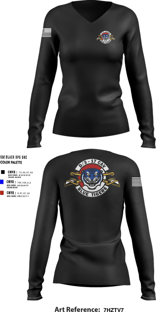 Womens Long Sleeve Vneck Shirt, Delta Troop 3-17 CAV, , Teamtime, Team time, sublimation, custom sports apparel, team uniforms, spirit wear, spiritwear, sports uniforms, custom shirts, team store, custom team store, fundraiser sports, apparel fundraiser