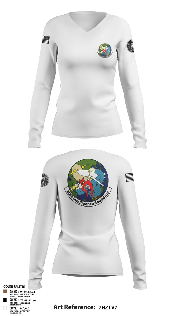 Womens Long Sleeve Vneck Shirt, 20th Intelligence Squadron, Air Force, Teamtime, Team time, sublimation, custom sports apparel, team uniforms, spirit wear, spiritwear, sports uniforms, custom shirts, team store, custom team store, fundraiser sports, apparel fundraiser