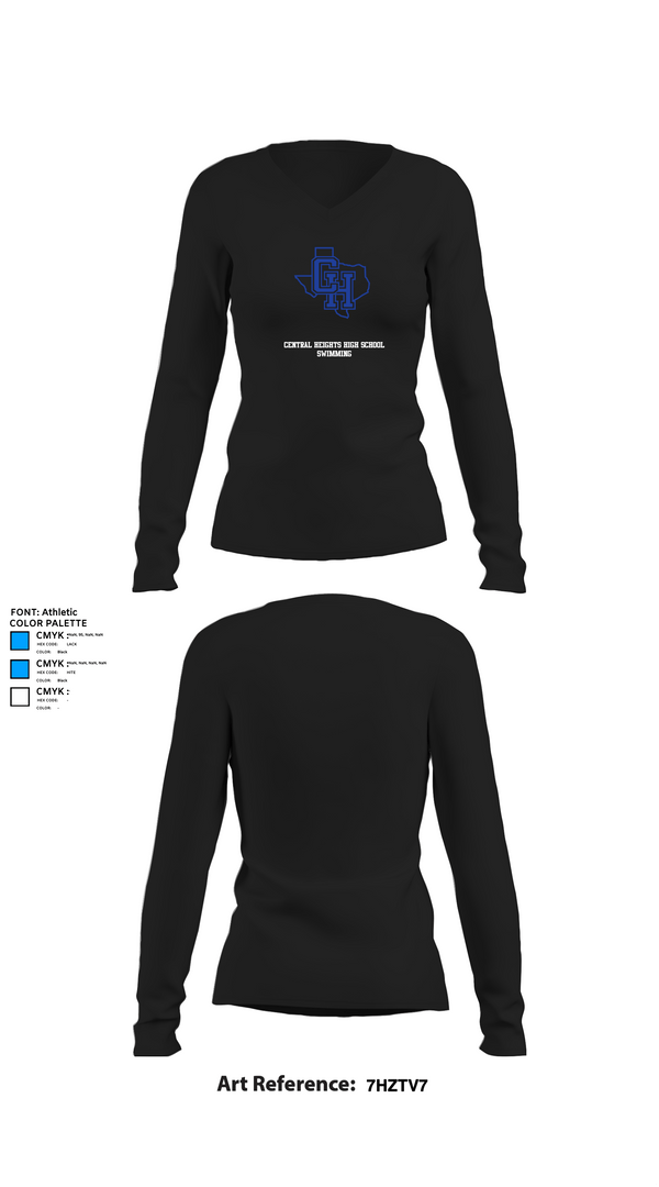 Womens Long Sleeve Vneck Shirt, Central Heights High School Swimming, Swimming, Teamtime, Team time, sublimation, custom sports apparel, team uniforms, spirit wear, spiritwear, sports uniforms, custom shirts, team store, custom team store, fundraiser sports, apparel fundraiser