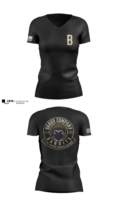 Bravo Company, 1-325 AIR, 2BCT, 82ND ABN DIV Women's Short Sleeve V-neck Shirt - 1