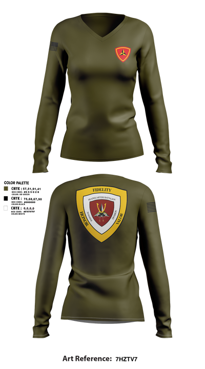 HQBN 3D MARDIV 36119636 Women's Long Sleeve V-neck Shirt - 1