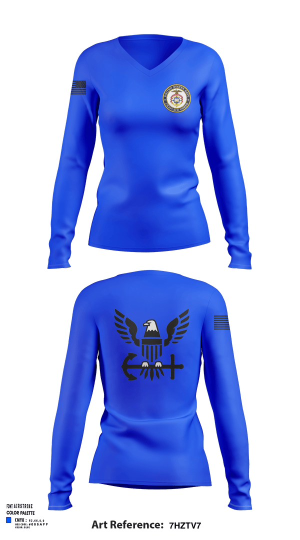 Women's Long Sleeve Vneck Shirt, Chaplain Corp, Navy, Teamtime, Team time, sublimation, custom sports apparel, team uniforms, spirit wear, spiritwear, sports uniforms, custom shirts, team store, custom team store, fundraiser sports, apparel fundraiser
