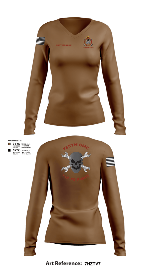 Women's Long Sleeve Vneck Shirt, 758th SMC, Army, Teamtime, Team time, sublimation, custom sports apparel, team uniforms, spirit wear, spiritwear, sports uniforms, custom shirts, team store, custom team store, fundraiser sports, apparel fundraiser
