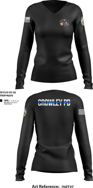 Womens Long Sleeve Vneck Shirt, Crowley Police Department, , Teamtime, Team time, sublimation, custom sports apparel, team uniforms, spirit wear, spiritwear, sports uniforms, custom shirts, team store, custom team store, fundraiser sports, apparel fundraiser