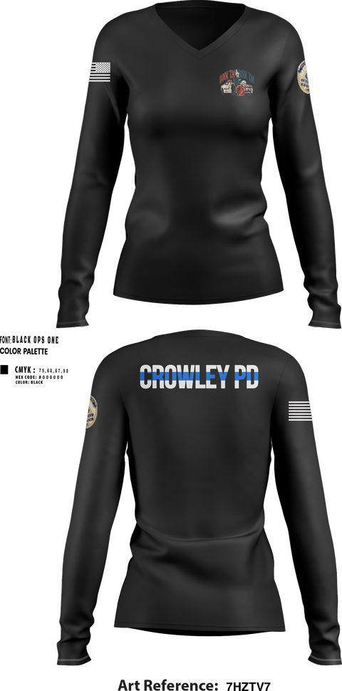 Womens Long Sleeve Vneck Shirt, Crowley Police Department, , Teamtime, Team time, sublimation, custom sports apparel, team uniforms, spirit wear, spiritwear, sports uniforms, custom shirts, team store, custom team store, fundraiser sports, apparel fundraiser