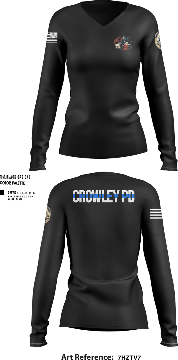 Womens Long Sleeve Vneck Shirt, Crowley Police Department, , Teamtime, Team time, sublimation, custom sports apparel, team uniforms, spirit wear, spiritwear, sports uniforms, custom shirts, team store, custom team store, fundraiser sports, apparel fundraiser
