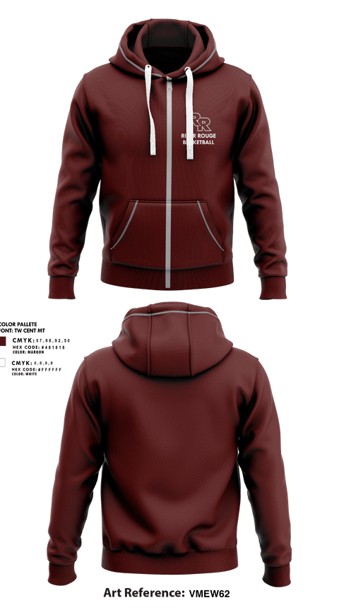 Zip Hoodie, River Rouge High School Basketball, Men's Basketball, Teamtime, Team time, sublimation, custom sports apparel, team uniforms, spirit wear, spiritwear, sports uniforms, custom shirts, team store, custom team store, fundraiser sports, apparel fundraiser