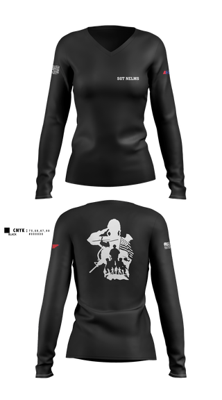 Womens Long Sleeve Vneck Shirt, SGT Nelms, National Guard, Teamtime, Team time, sublimation, custom sports apparel, team uniforms, spirit wear, spiritwear, sports uniforms, custom shirts, team store, custom team store, fundraiser sports, apparel fundraiser