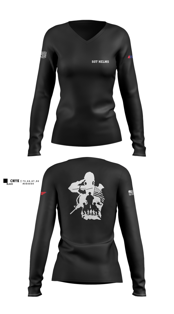 Womens Long Sleeve Vneck Shirt, SGT Nelms, National Guard, Teamtime, Team time, sublimation, custom sports apparel, team uniforms, spirit wear, spiritwear, sports uniforms, custom shirts, team store, custom team store, fundraiser sports, apparel fundraiser