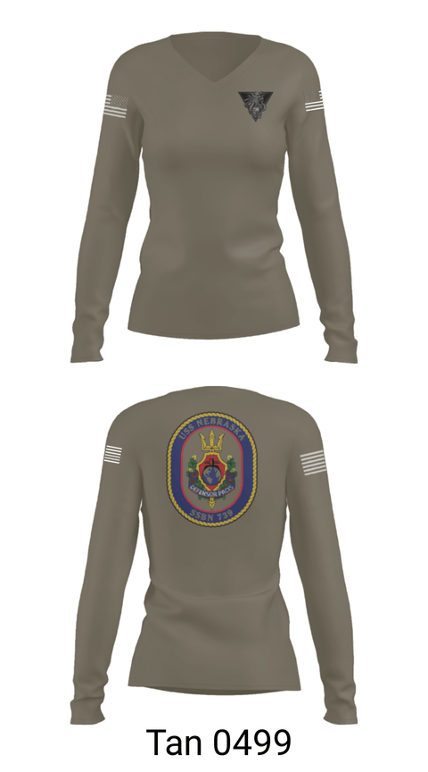 Women's Long Sleeve Vneck Shirt, USS Nebraska, Navy, Teamtime, Team time, sublimation, custom sports apparel, team uniforms, spirit wear, spiritwear, sports uniforms, custom shirts, team store, custom team store, fundraiser sports, apparel fundraiser