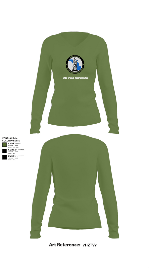 Womens Long Sleeve Vneck Shirt, 24th Special Troops Brigade, National Guard, Teamtime, Team time, sublimation, custom sports apparel, team uniforms, spirit wear, spiritwear, sports uniforms, custom shirts, team store, custom team store, fundraiser sports, apparel fundraiser